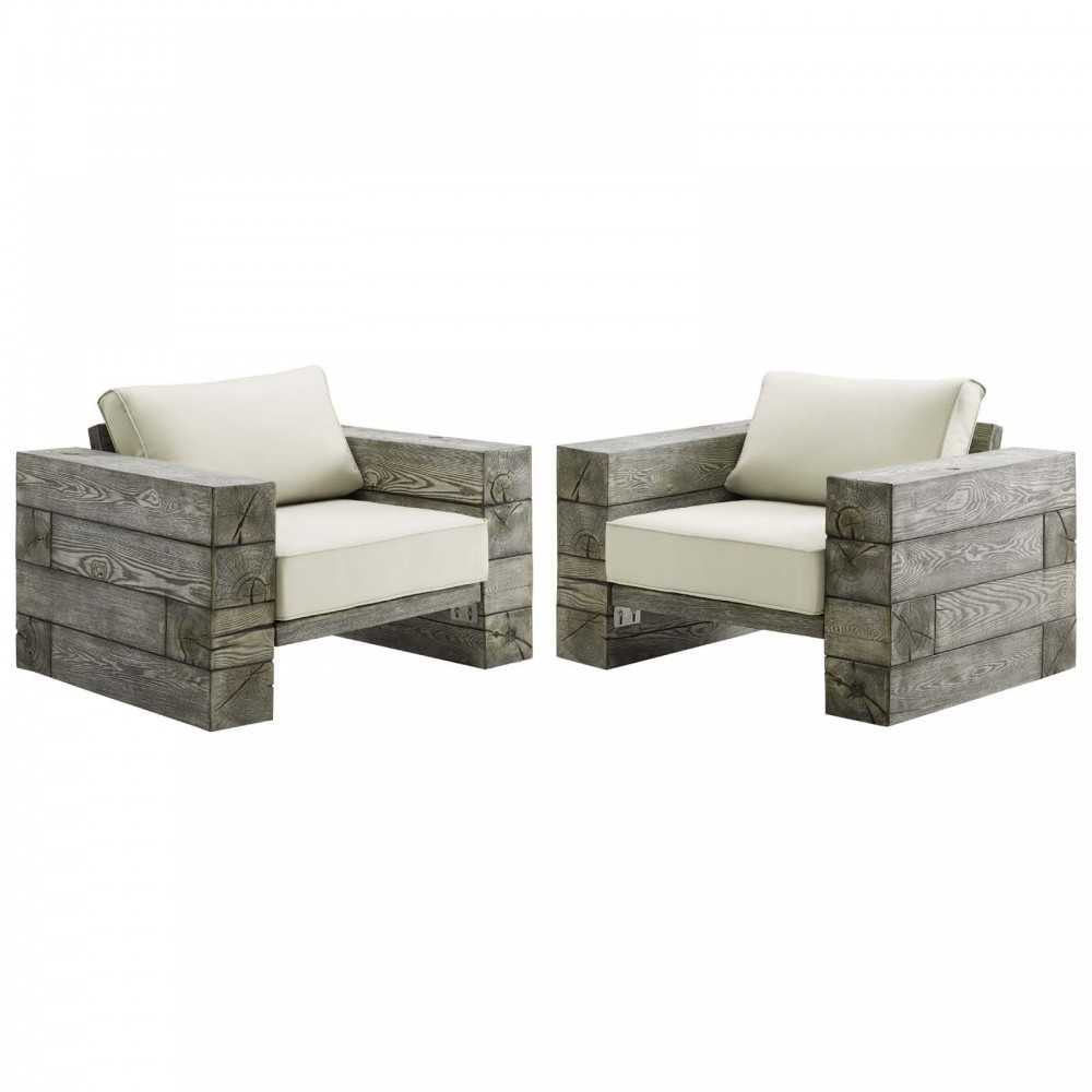 Manteo Rustic Coastal Outdoor Patio Sunbrella Lounge Armchair Set of 2