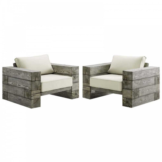 Manteo Rustic Coastal Outdoor Patio Sunbrella Lounge Armchair Set of 2