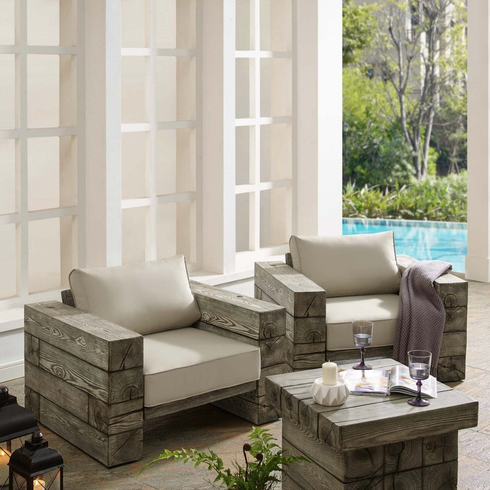 Manteo Rustic Coastal Outdoor Patio Sunbrella Lounge Armchair Set of 2