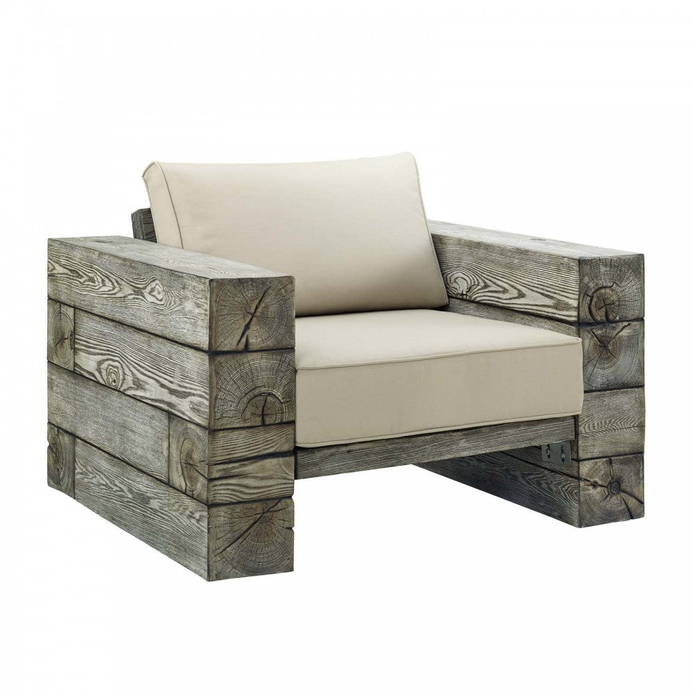 Manteo Rustic Coastal Outdoor Patio Sunbrella Lounge Armchair