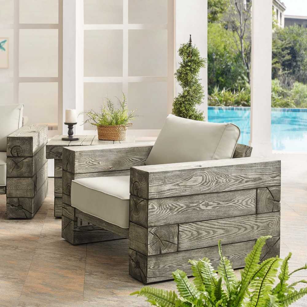 Manteo Rustic Coastal Outdoor Patio Sunbrella Lounge Armchair