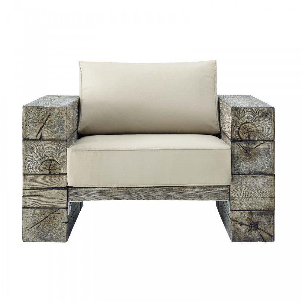 Manteo Rustic Coastal Outdoor Patio Sunbrella Lounge Armchair