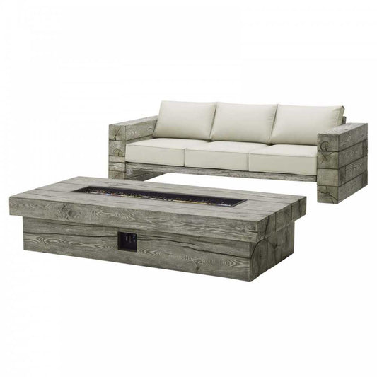 Manteo Rustic Coastal Outdoor Patio Sunbrella Sofa and Fire Pit Set