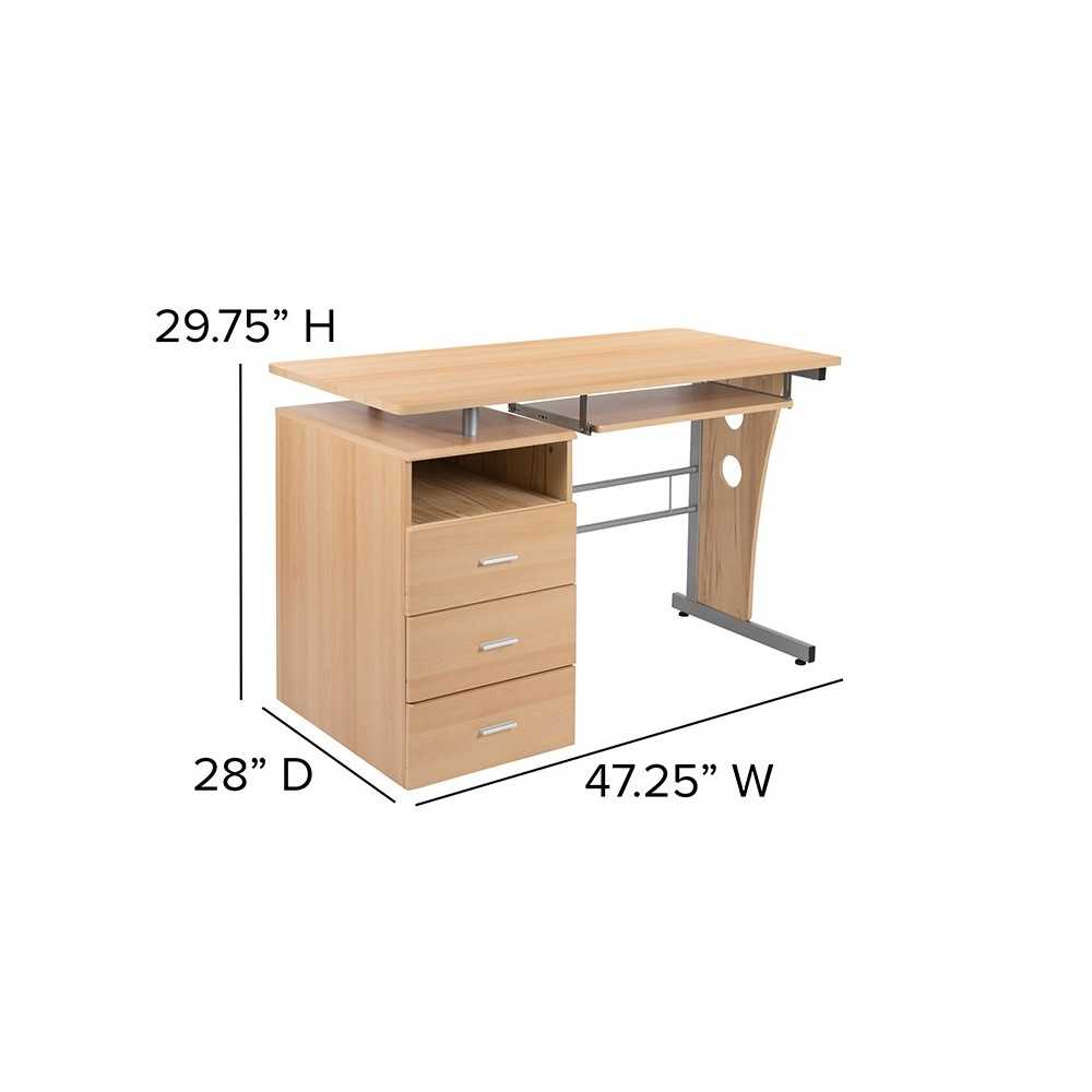 Maple Desk with Three Drawer Pedestal and Pull-Out Keyboard Tray