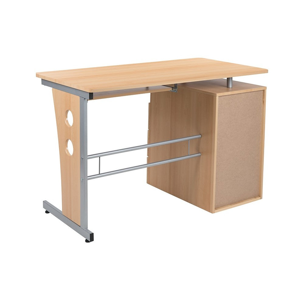 Maple Desk with Three Drawer Pedestal and Pull-Out Keyboard Tray