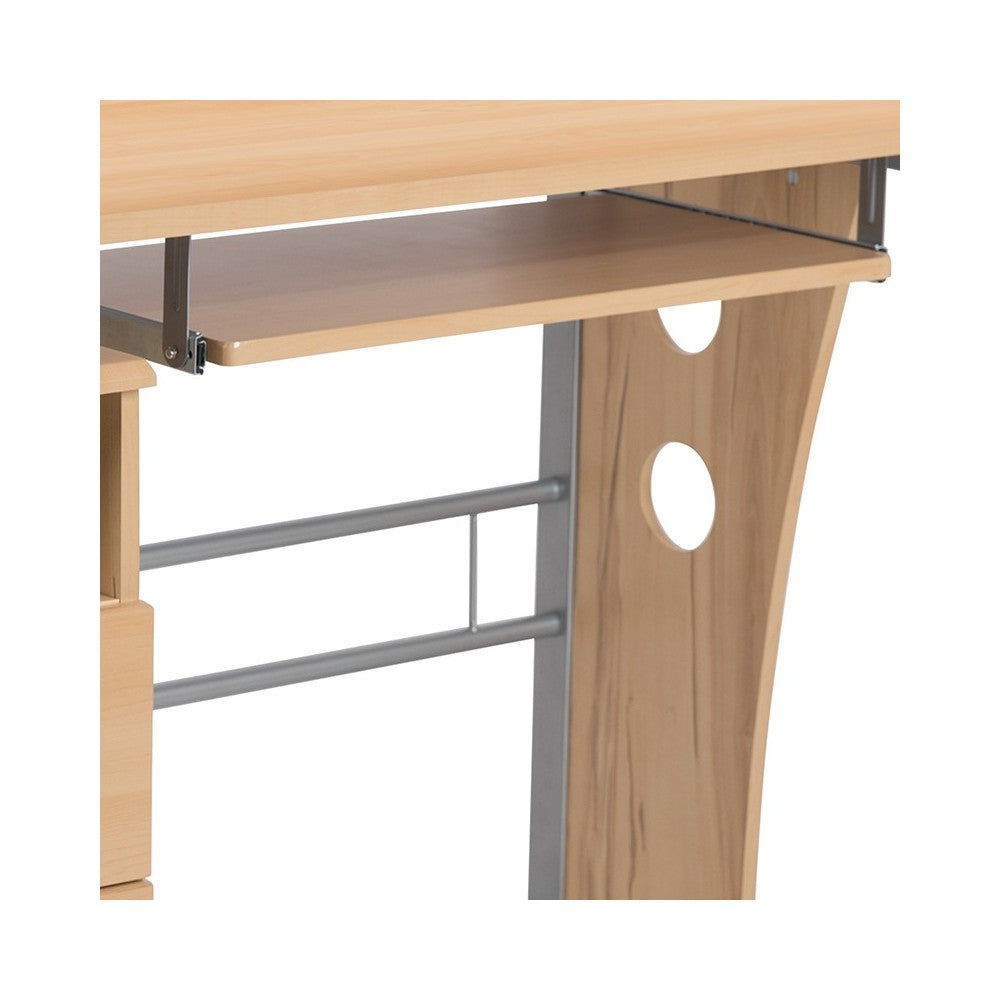 Maple Desk with Three Drawer Pedestal and Pull-Out Keyboard Tray