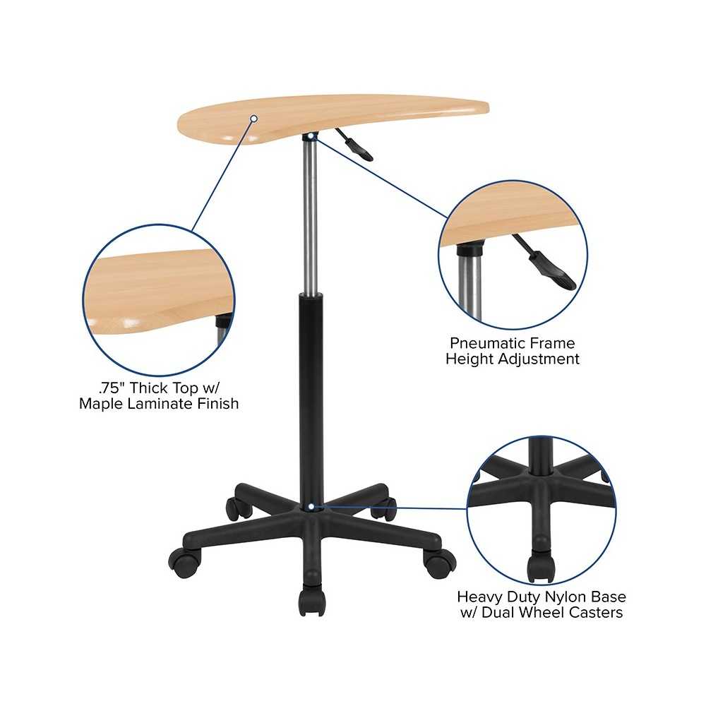 Maple Sit to Stand Mobile Laptop Computer Desk