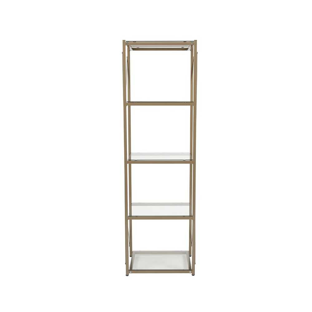 Mar Vista Collection 4 Shelf 64"H Cross Brace Glass Bookcase in Matte Gold