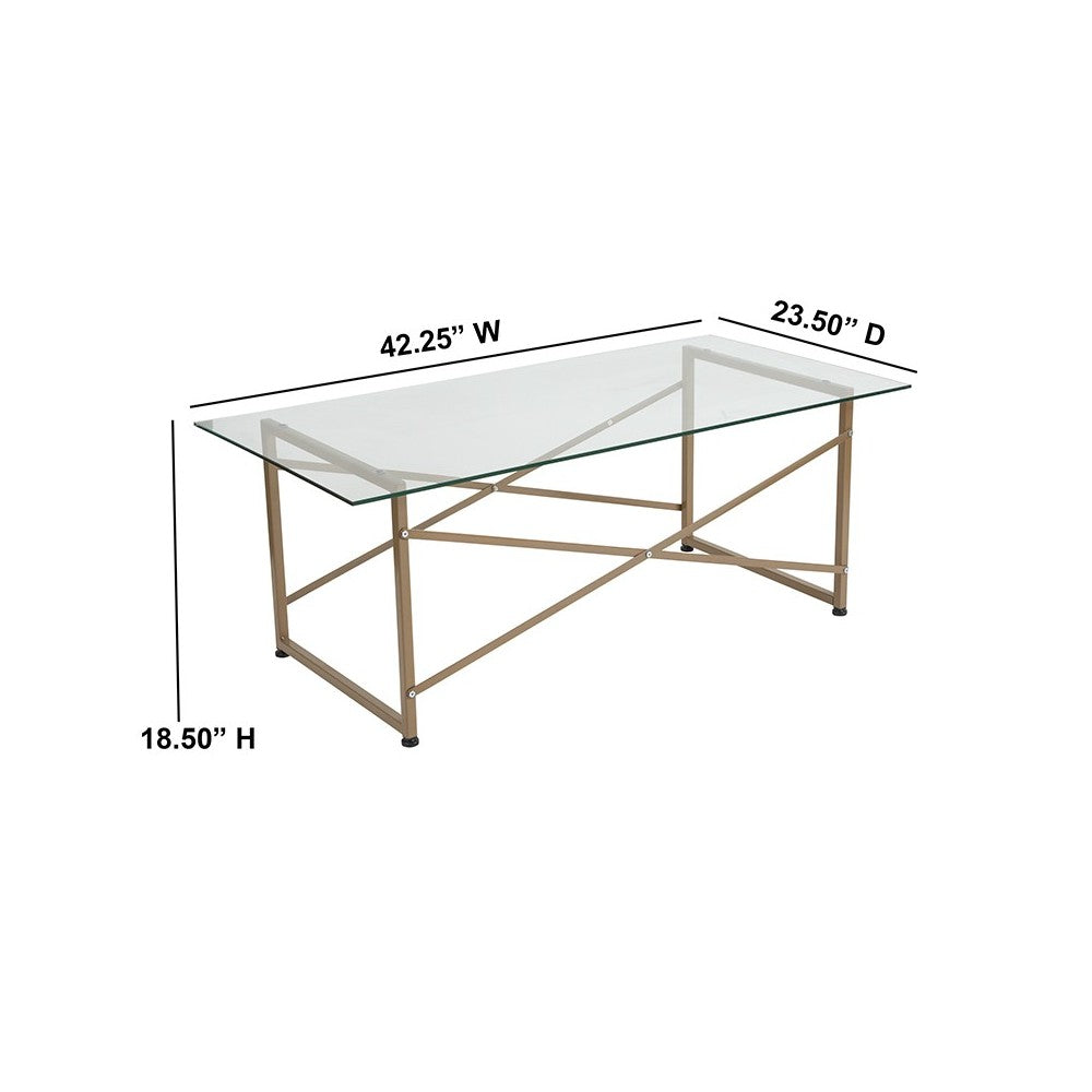 Mar Vista Collection Glass Coffee Table with Matte Gold Frame