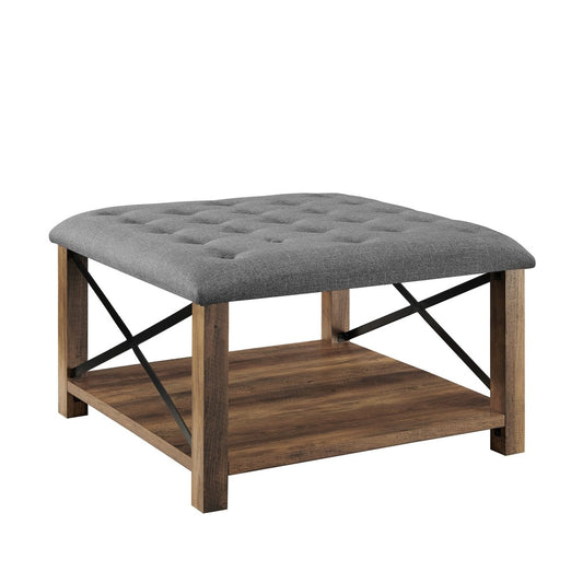 Marcus 30" Farmhouse Tufted Ottoman - Gray