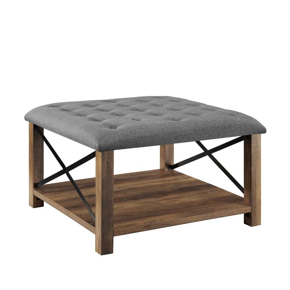 Marcus 30" Farmhouse Tufted Ottoman - Gray