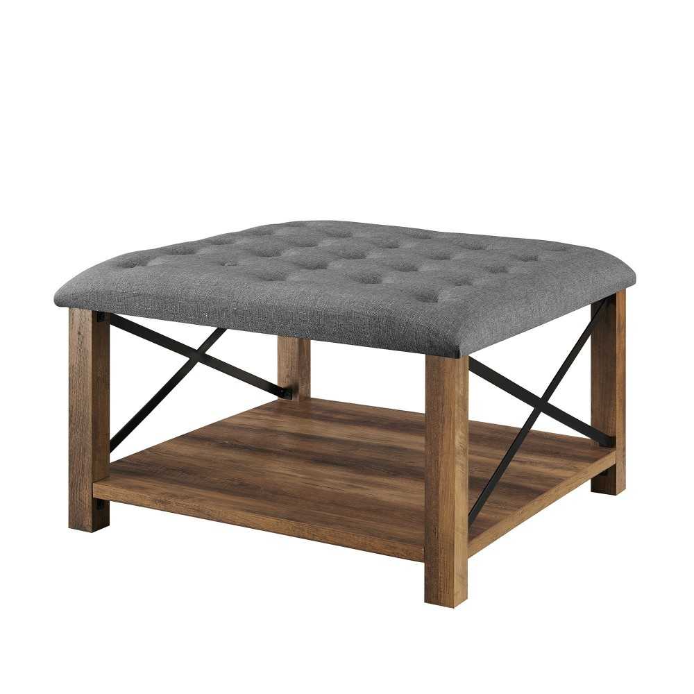 Marcus 30" Farmhouse Tufted Ottoman - Gray