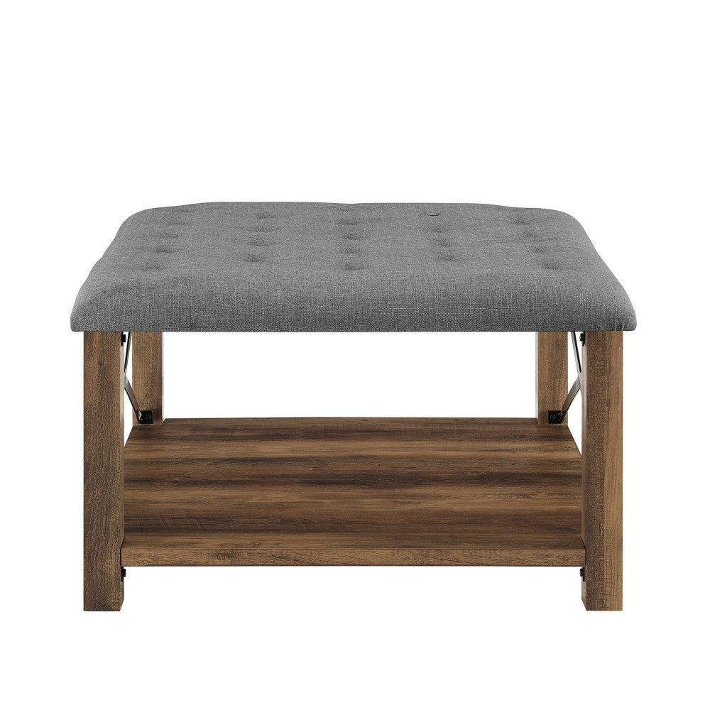 Marcus 30" Farmhouse Tufted Ottoman - Gray