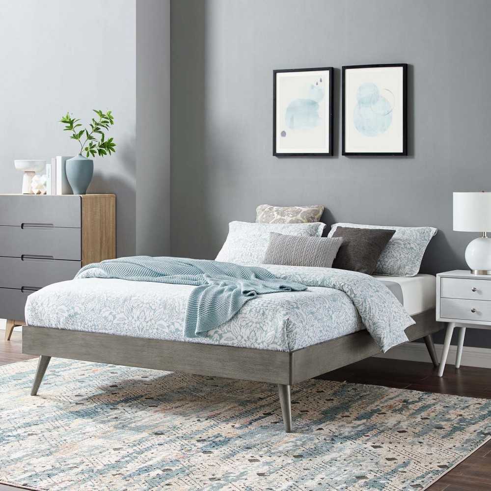 Margo Full Wood Platform Bed Frame, Gray