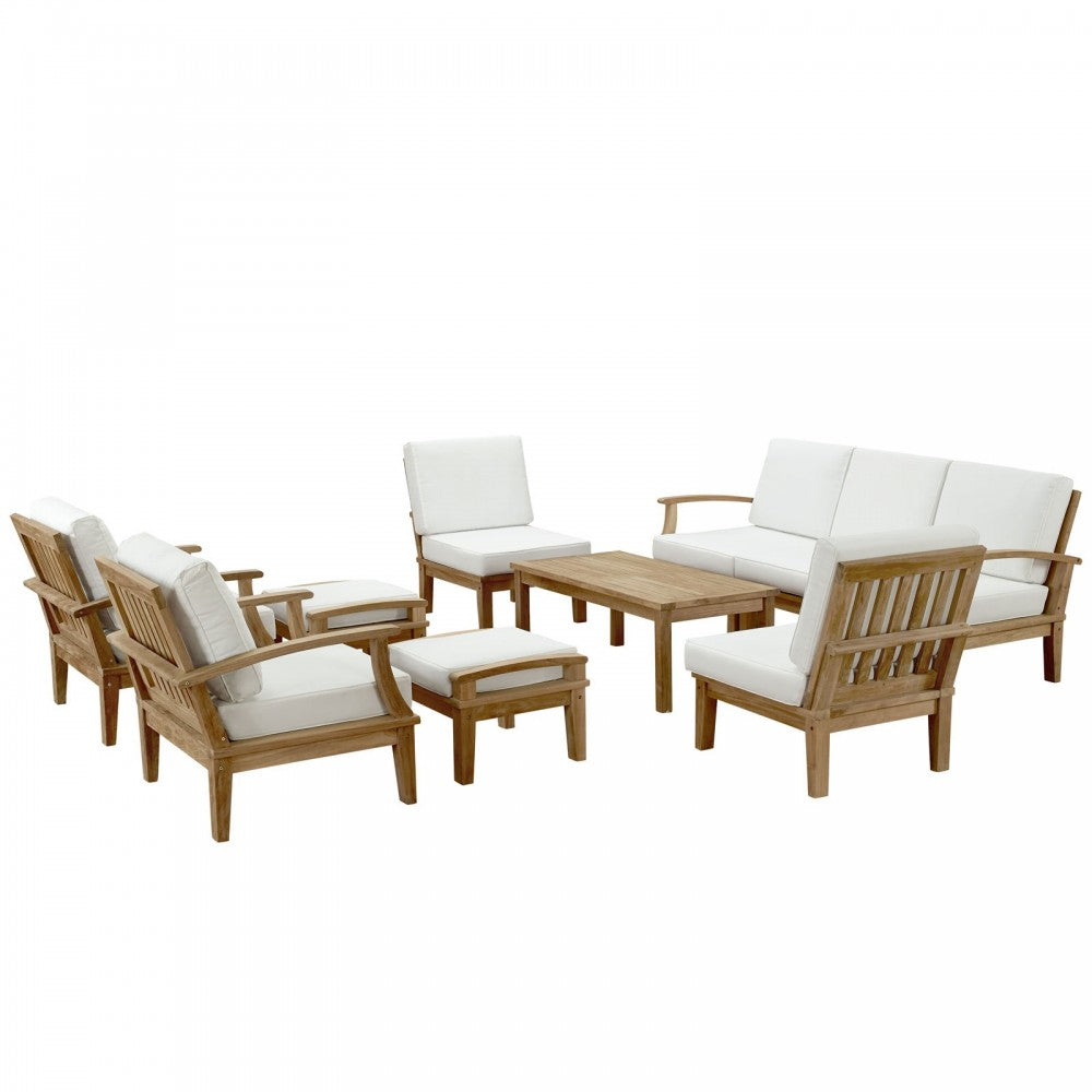 Marina 10 Piece Outdoor Patio Teak Set, Natural White, EEI-1480-NAT-WHI-SET