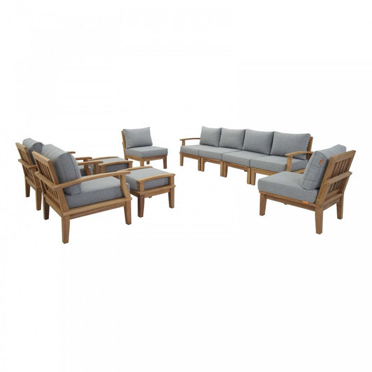 Marina 10 Piece Outdoor Patio Teak Set, Natural Gray, EEI-1489-NAT-GRY-SET