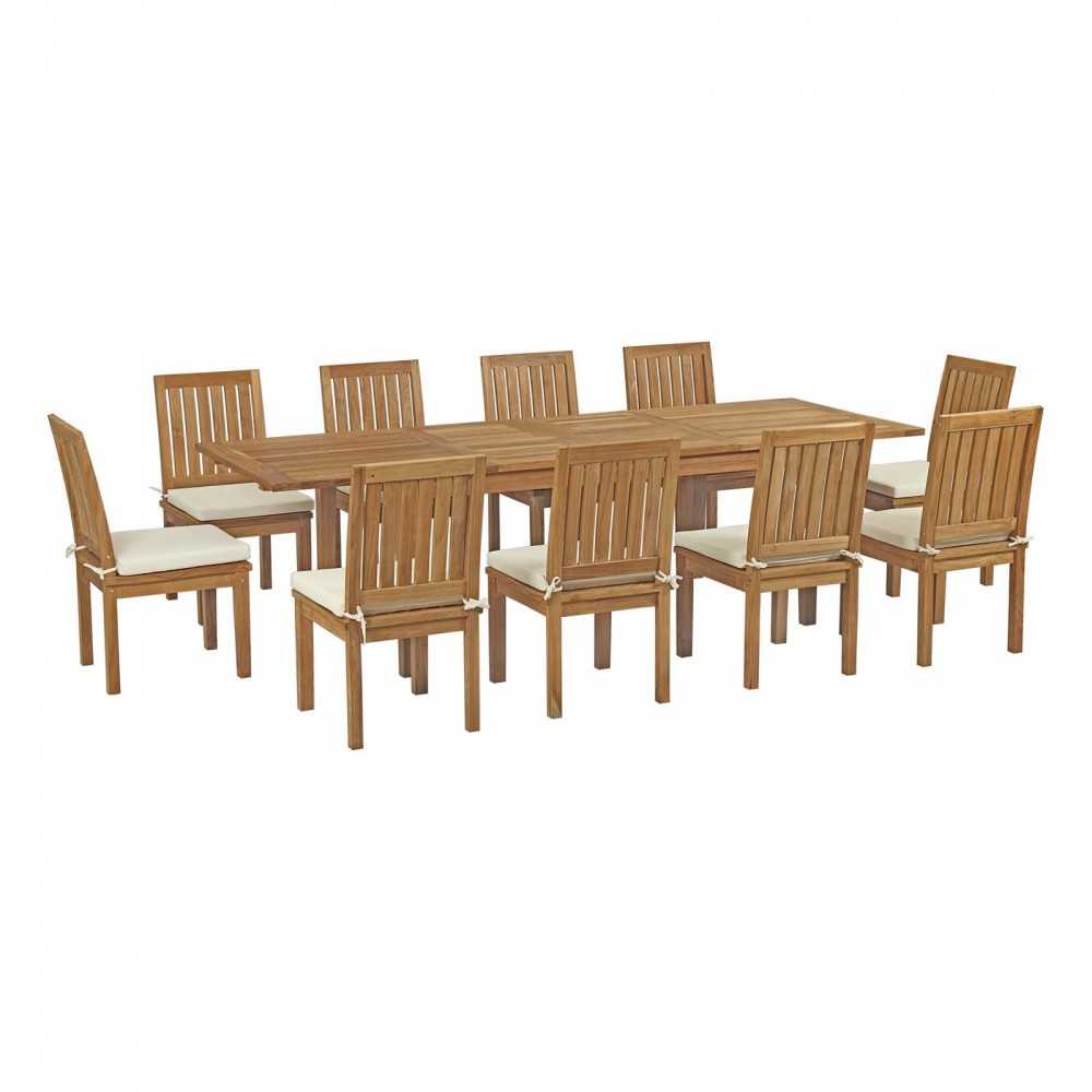 Marina 11 Piece Outdoor Patio Teak Dining Set, White