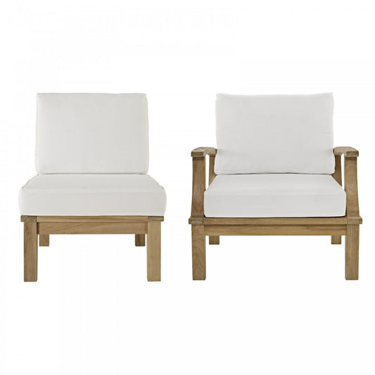 Marina 2 Piece Outdoor Patio Teak Set, Natural White, EEI-1823-NAT-WHI-SET