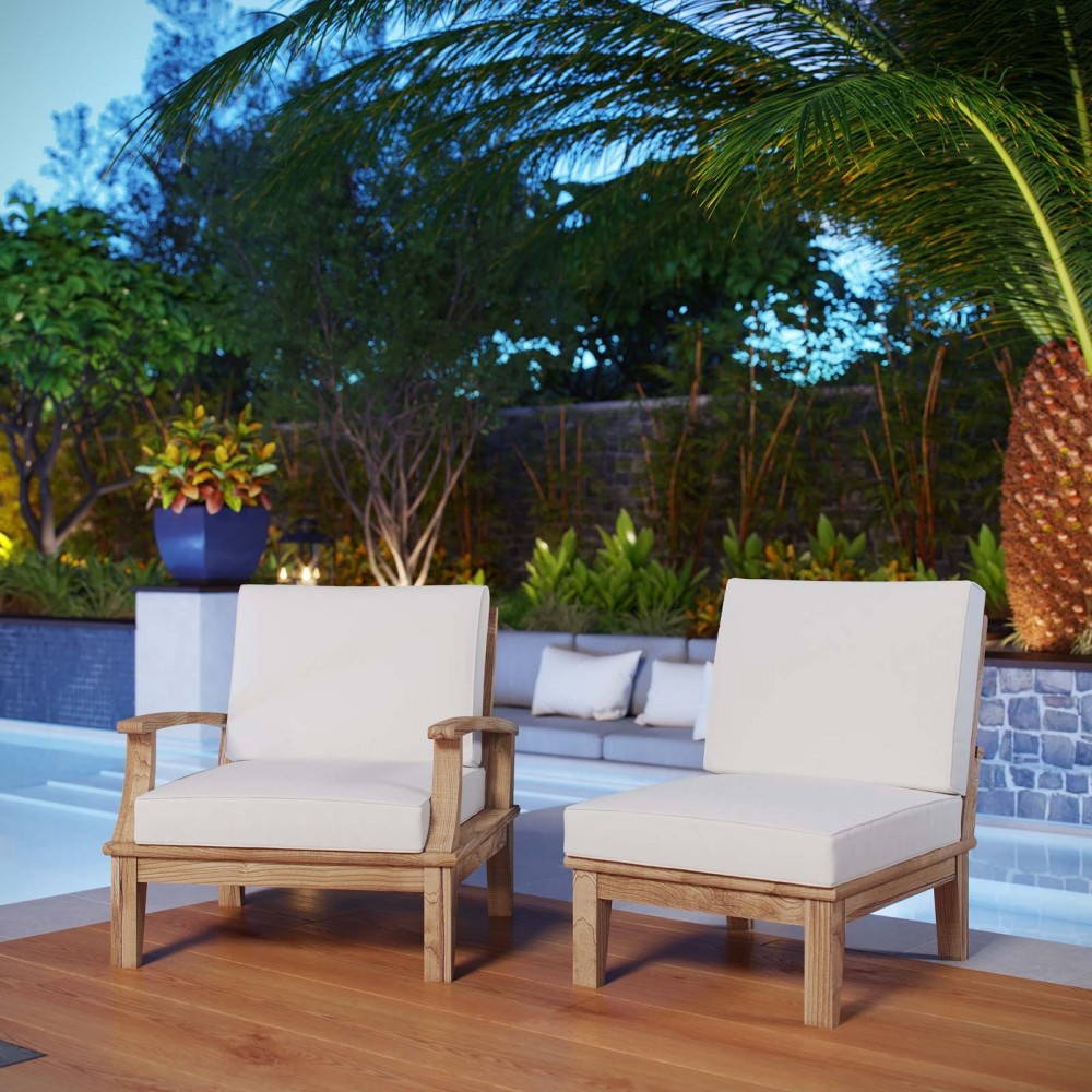Marina 2 Piece Outdoor Patio Teak Set, Natural White, EEI-1823-NAT-WHI-SET