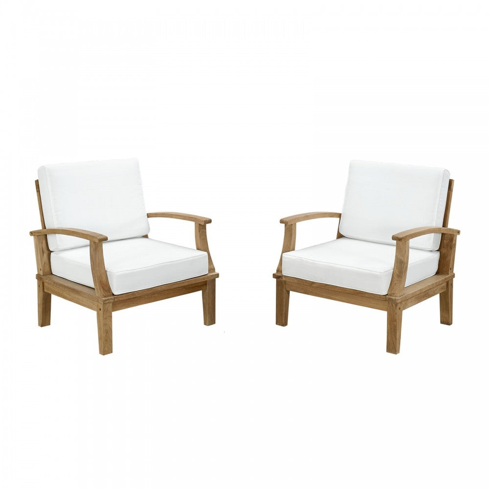Marina 2 Piece Outdoor Patio Teak Set, Natural White, EEI-1819-NAT-WHI-SET