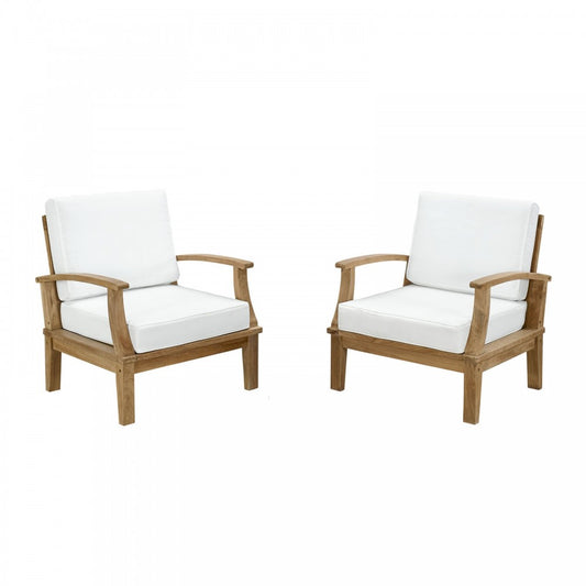 Marina 2 Piece Outdoor Patio Teak Set, Natural White, EEI-1819-NAT-WHI-SET