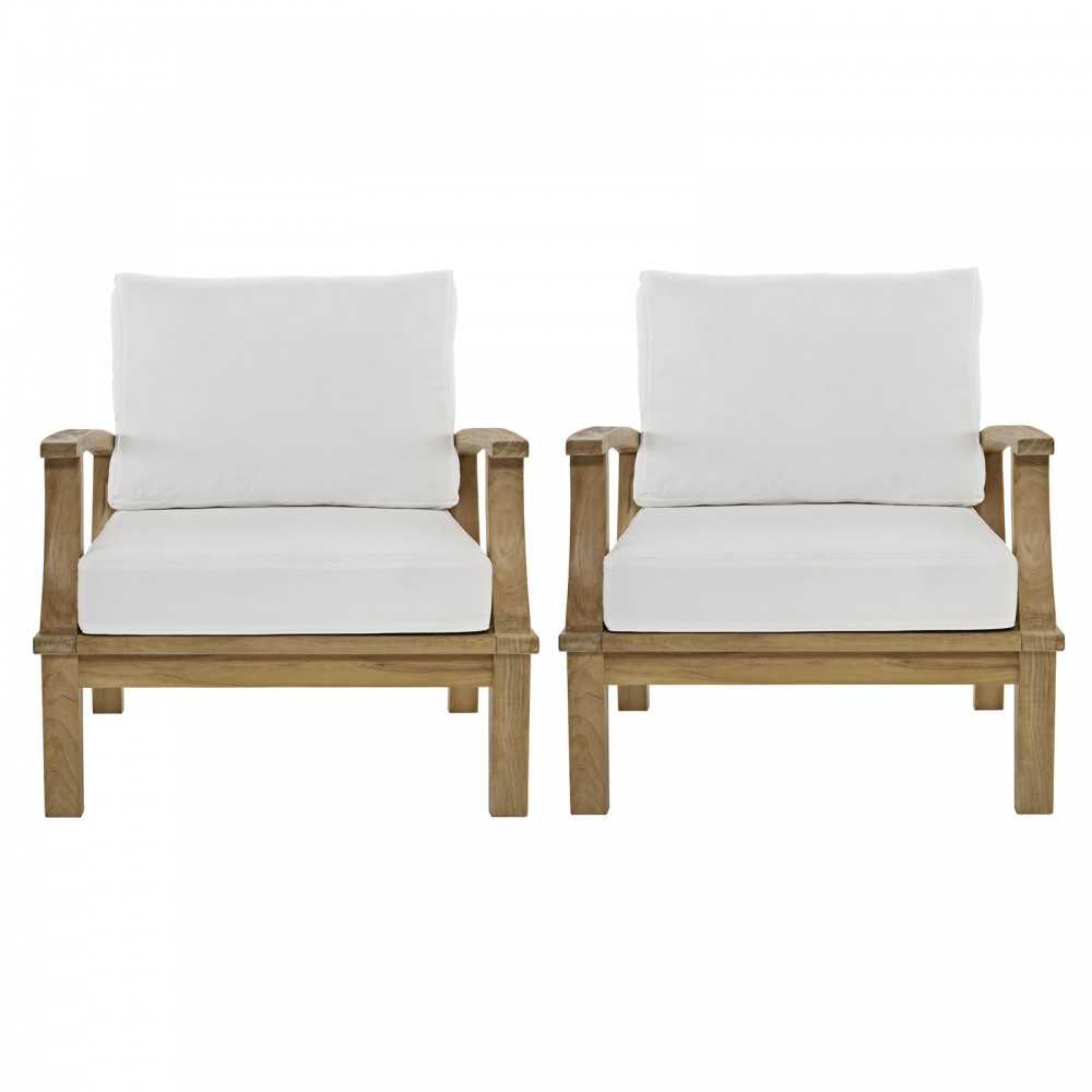 Marina 2 Piece Outdoor Patio Teak Set, Natural White, EEI-1819-NAT-WHI-SET