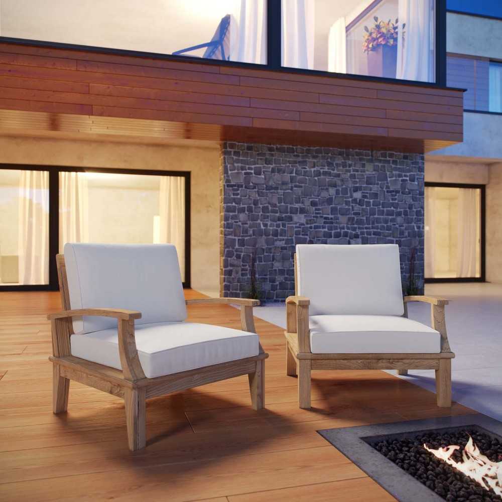 Marina 2 Piece Outdoor Patio Teak Set, Natural White, EEI-1819-NAT-WHI-SET