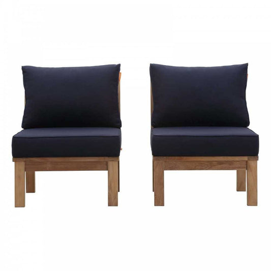Marina 2 Piece Outdoor Patio Teak Set, Natural Navy, EEI-1821-NAT-NAV-SET