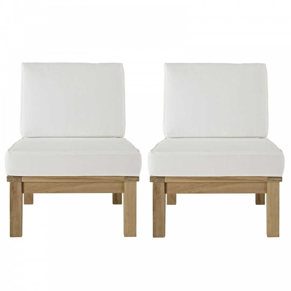Marina 2 Piece Outdoor Patio Teak Set, Natural White, EEI-1821-NAT-WHI-SET