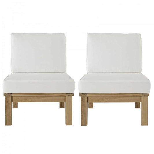 Marina 2 Piece Outdoor Patio Teak Set, Natural White, EEI-1821-NAT-WHI-SET