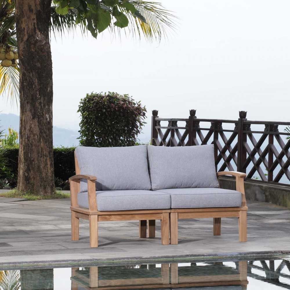 Marina 2 Piece Outdoor Patio Teak Set, Natural Gray, EEI-1822-NAT-GRY-SET