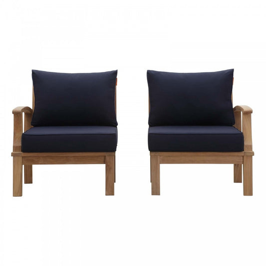Marina 2 Piece Outdoor Patio Teak Set, Natural Navy, EEI-1822-NAT-NAV-SET