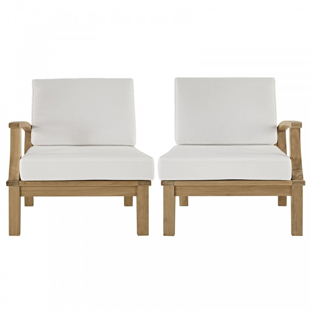 Marina 2 Piece Outdoor Patio Teak Set, Natural White, EEI-1822-NAT-WHI-SET