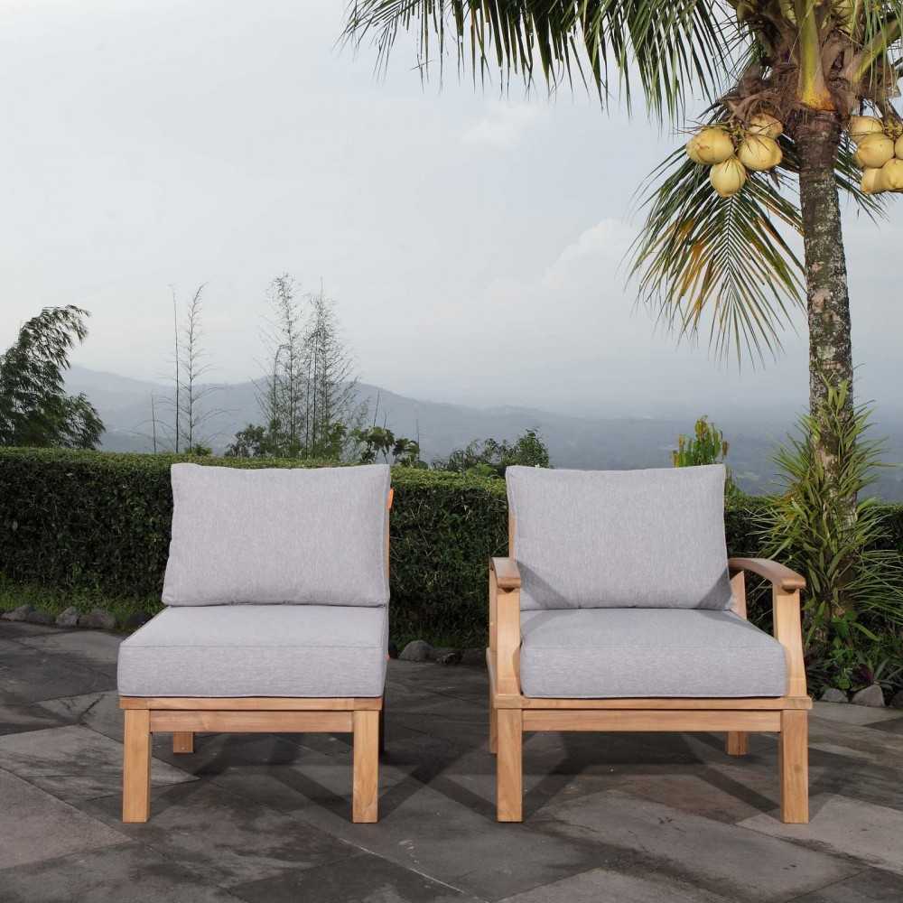 Marina 2 Piece Outdoor Patio Teak Set, Natural Gray, EEI-1823-NAT-GRY-SET