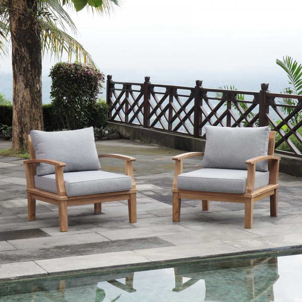 Marina 2 Piece Outdoor Patio Teak Set, Natural Gray, EEI-1819-NAT-GRY-SET