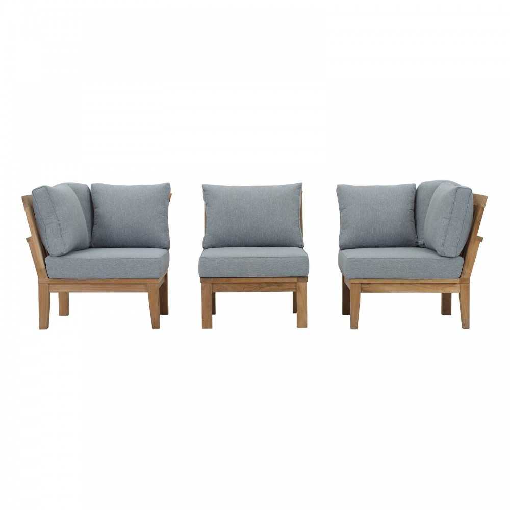 Marina 3 Piece Outdoor Patio Teak Set, Natural Gray, EEI-1820-NAT-GRY-SET