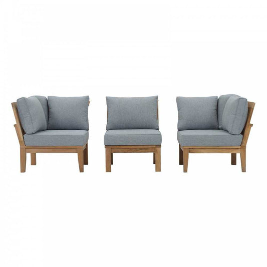 Marina 3 Piece Outdoor Patio Teak Set, Natural Gray, EEI-1820-NAT-GRY-SET