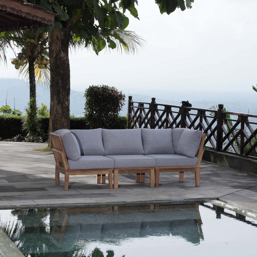 Marina 3 Piece Outdoor Patio Teak Set, Natural Gray, EEI-1820-NAT-GRY-SET