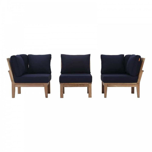 Marina 3 Piece Outdoor Patio Teak Set, Natural Navy, EEI-1820-NAT-NAV-SET