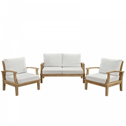 Marina 3 Piece Outdoor Patio Teak Set, Natural White, EEI-1470-NAT-WHI-SET