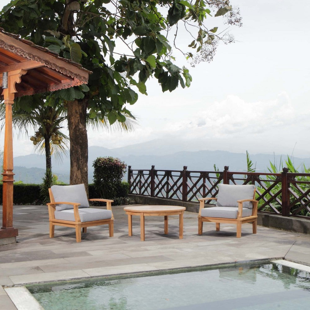 Marina 3 Piece Outdoor Patio Teak Set, Natural Gray, EEI-1475-NAT-GRY-SET