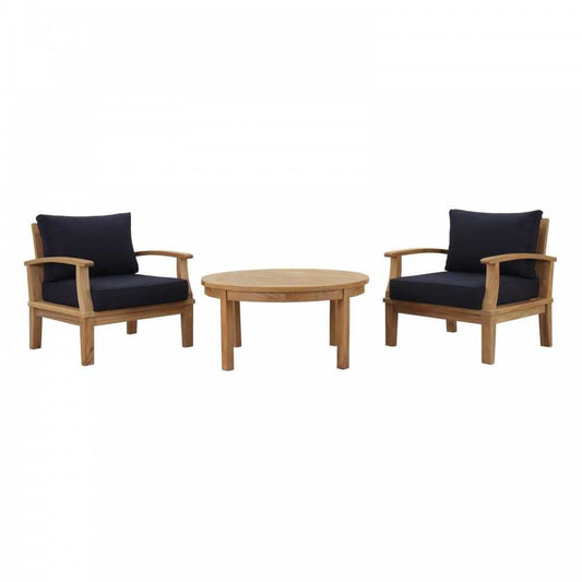 Marina 3 Piece Outdoor Patio Teak Set, Natural Navy, EEI-1475-NAT-NAV-SET