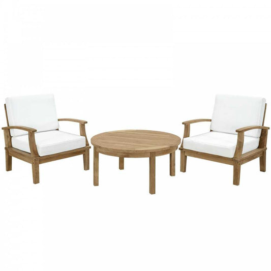 Marina 3 Piece Outdoor Patio Teak Set, Natural White, EEI-1475-NAT-WHI-SET