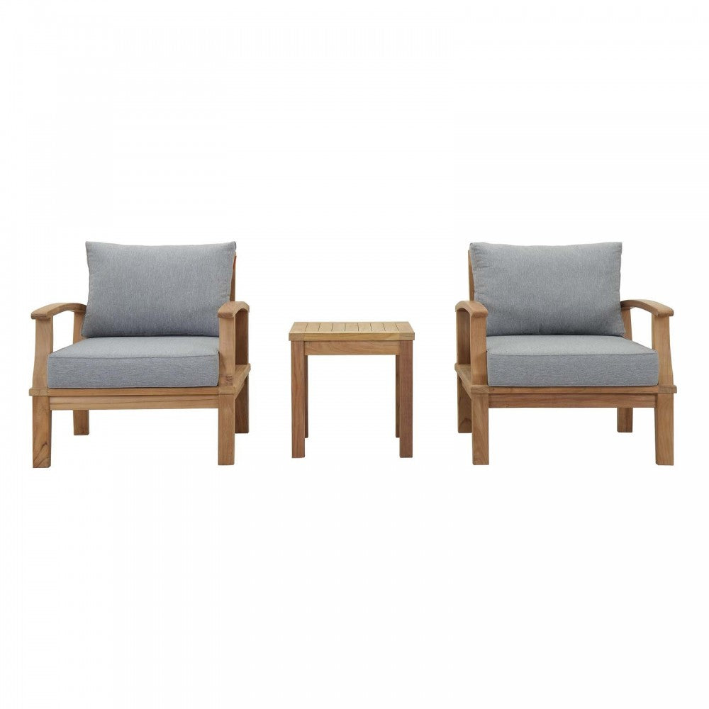 Marina 3 Piece Outdoor Patio Teak Set, Natural Gray, EEI-1487-NAT-GRY-SET