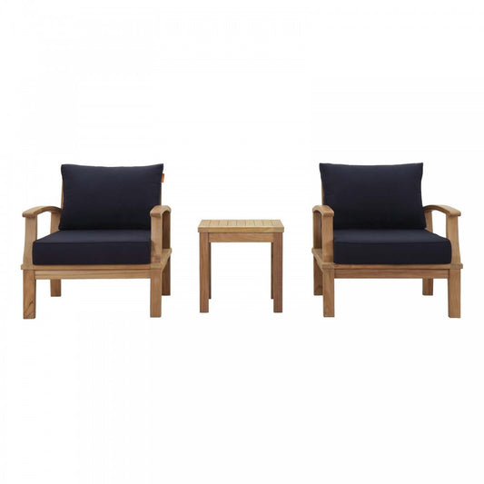 Marina 3 Piece Outdoor Patio Teak Set, Natural Navy, EEI-1487-NAT-NAV-SET