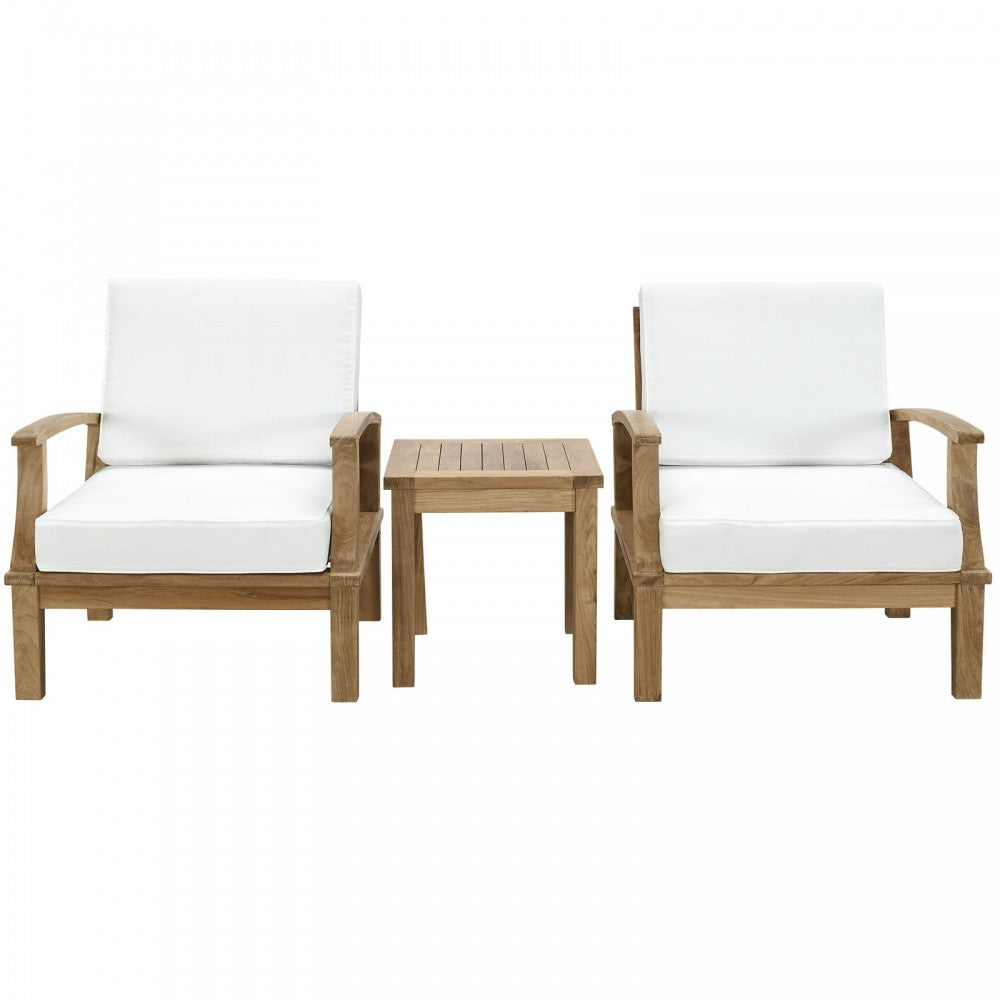 Marina 3 Piece Outdoor Patio Teak Set, Natural White, EEI-1487-NAT-WHI-SET