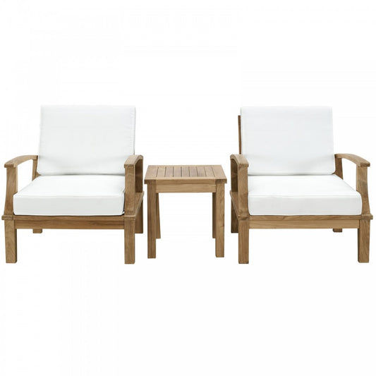 Marina 3 Piece Outdoor Patio Teak Set, Natural White, EEI-1487-NAT-WHI-SET