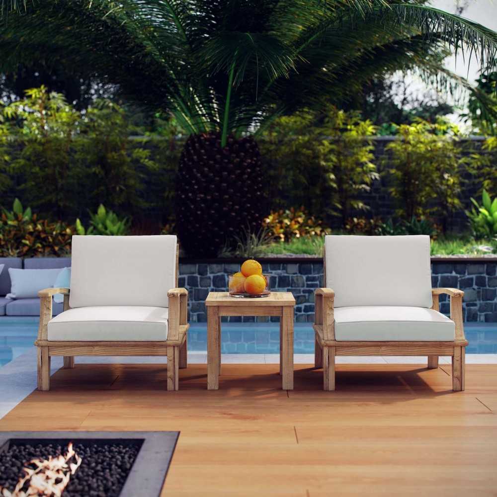 Marina 3 Piece Outdoor Patio Teak Set, Natural White, EEI-1487-NAT-WHI-SET