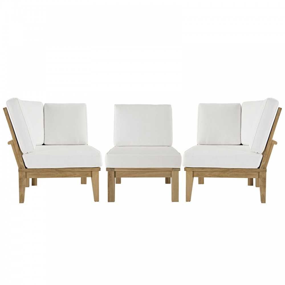 Marina 3 Piece Outdoor Patio Teak Set, Natural White, EEI-1820-NAT-WHI-SET