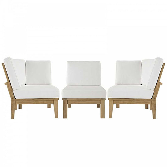 Marina 3 Piece Outdoor Patio Teak Set, Natural White, EEI-1820-NAT-WHI-SET